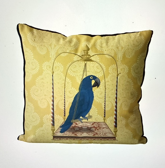 Blue Parrot on Swing, Bird Cushion Cover