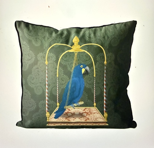 Blue Parrot on Swing, Bird Cushion Cover - Image 2