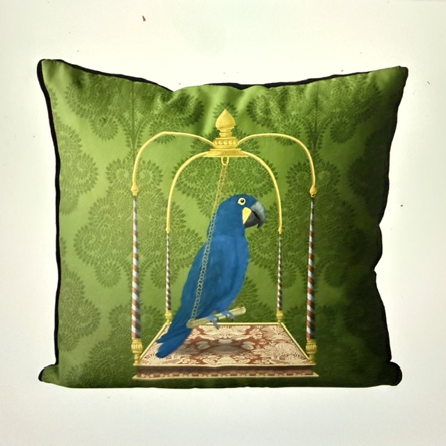 Blue Parrot on Swing, Bird Cushion Cover - Image 3