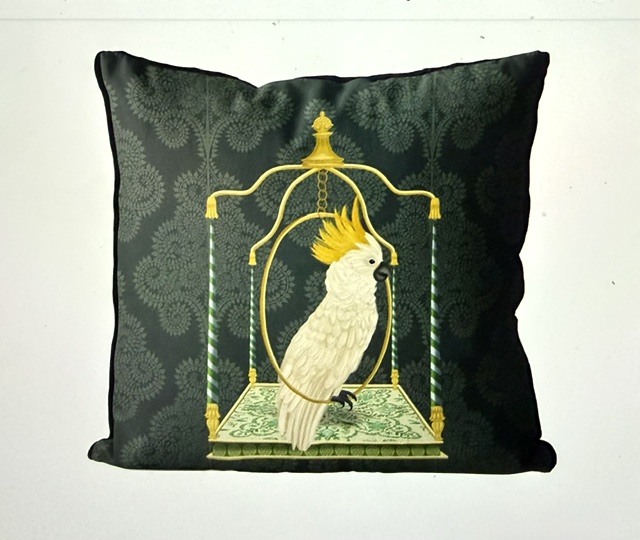 White Cockatoo on Swing, Bird Cushion Cover - Image 3