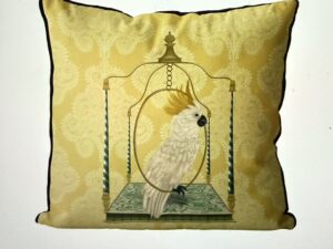 White Cockatoo on Swing, Bird Cushion Cover