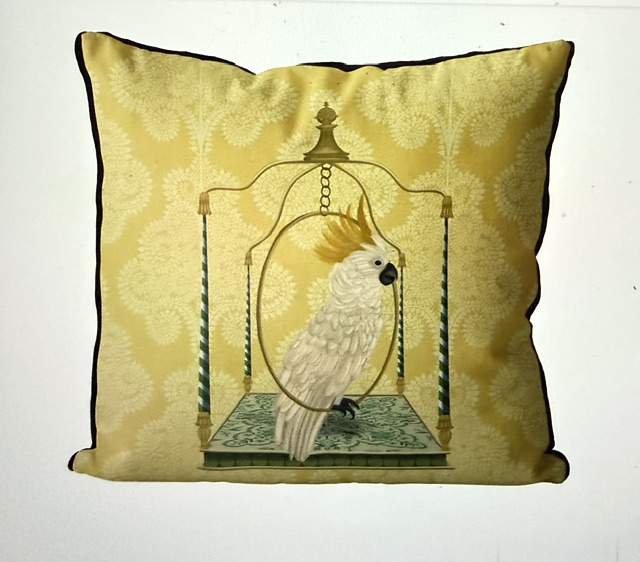 White Cockatoo on Swing, Bird Cushion Cover
