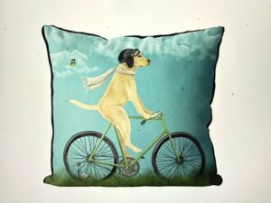 Yellow Labrador on Bicycle, Cushion Cover