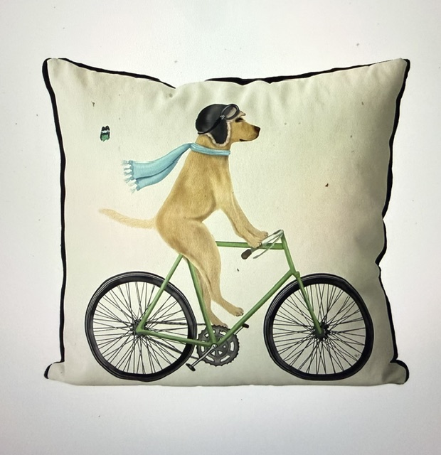 Yellow Labrador on Bicycle, Cushion Cover - Image 3