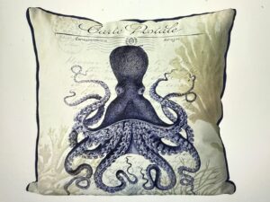 Octopus and Seaweed, Blue on Cream, Cushion