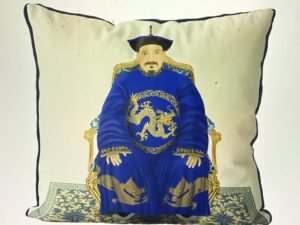 Chinese Ancestor Emperor II Cushion Cover– Portrait in Blue or Red Robes