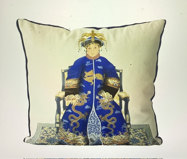 Chinese Ancestor Empress II Cushion Cover – Portrait in Blue or Red Robes