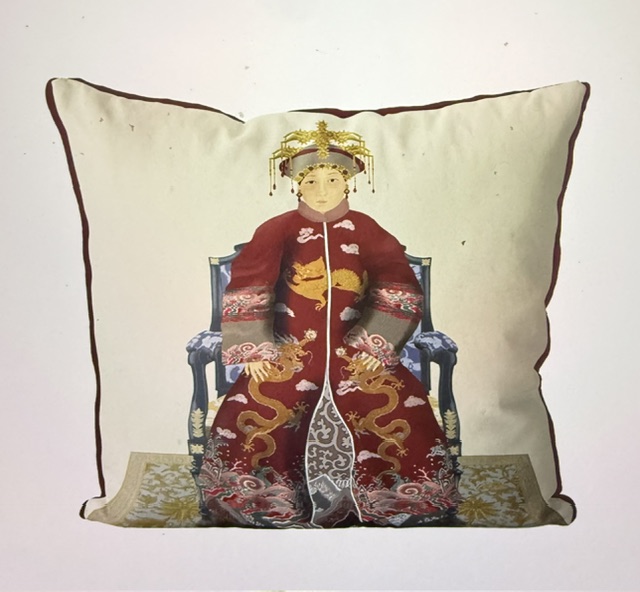 Chinese Ancestor Empress II Cushion Cover – Portrait in Blue or Red Robes - Image 3