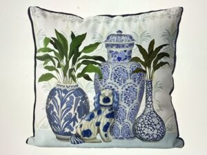 Chinoiserie Group With Staffordshire Dog, Cushion Cover