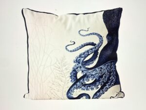 Octopus and Seaweed, Blue on Cream, Cushion