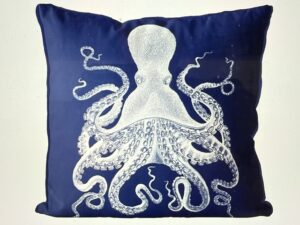Blue Octopus 3, Blue & White Coastal Cushion Cover